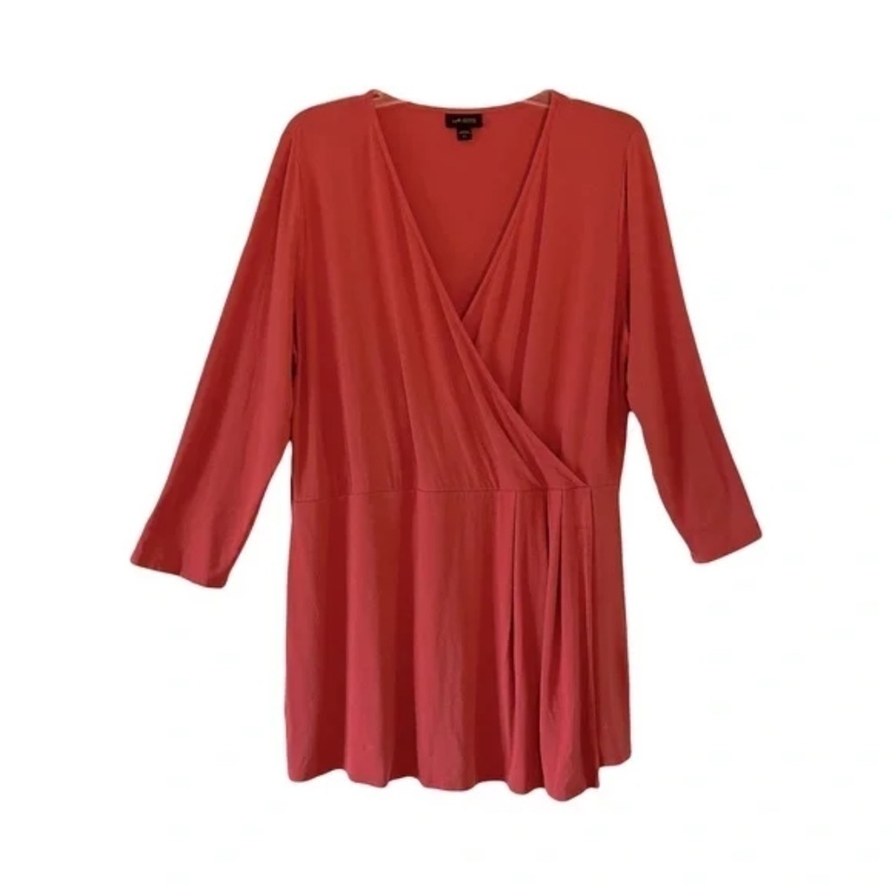J. Jill | Wearever Collection Coral Red Surplice Pleated Rayon Top, Large Tall